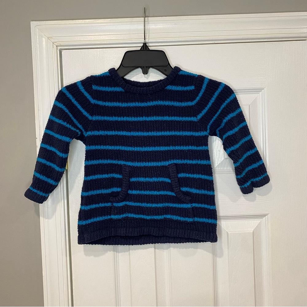 Hanna Andersson Sherpa Pullover Crewneck Kangaroo Pocket Striped Sweatshirt Sz 4